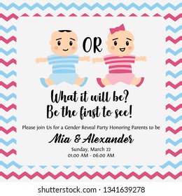 Little Man or Little Miss? Gender reveal party invitation card vector design