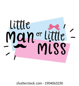 Little Man or Little Miss? Gender reveal party card, banner vector element  design