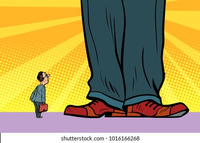 little man and giant boss. Comic book cartoon pop art retro drawing illustration