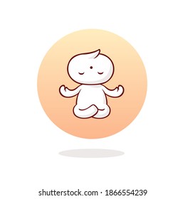 The little man is meditating. Reduced stress levels. Achieving self-kindness. Love and harmony in vector icon. Vector illustration.