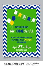 Little man one year birthday boy invitation card.