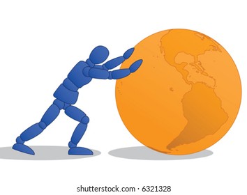 Little Man pushing orange globe