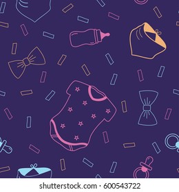Little man seamless pattern. Baby boy seamless background. Illustration of baby clothes, bow and bib