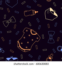 Little man seamless pattern. Baby boy bright seamless background. Illustration of baby clothes, bow and bibs