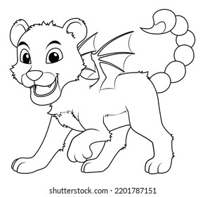 Little Manticore Cartoon Illustration BW