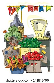 little market - cartoon