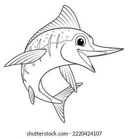 Little Marlin Fish Cartoon Animal Illustration BW