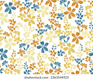 Little meadow buttercup flowers seamless pattern vector design. Millefleurs cute motif. Rustic chic textile print with flower inflorescences. Forget-me-nots blossom summer print.