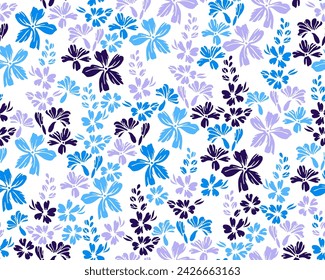 Little meadow buttercup flowers seamless pattern vector illustration. Ditsy traditional motif. Country-style textile print with flower inflorescences. Forget-me-nots bloom summer print.