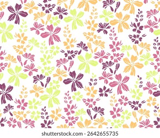 Little meadow forget-me-not flowers endless pattern vector illustration. Ditsy elegant motif. Rustic chic fabric print with flower inflorescences. Forget-me-nots bloom summer print.