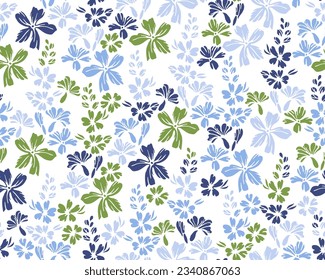 Little meadow forget-me-not flowers repeat ornament vector illustration. Ditsy beautiful motif. Country-style gift wrap print with flower inflorescences. Forget-me-nots blossom spring print.