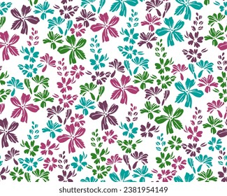 Little meadow forget-me-not flowers seamless ornament vector illustration. Ditsy traditional motif. Country-style fabric print with flower truss elements. Forget-me-nots blossom spring print.