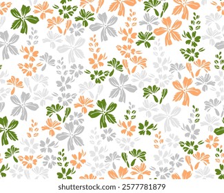 Little meadow forget-me-not flowers seamless pattern vector design. Millefleurs primitive motif. Rustic chic textile print with flower inflorescences. Buttercups bloom summer print.