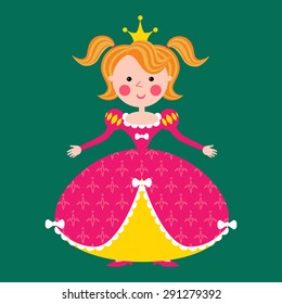 A little medieval cartoon princess  in a wonderful dress. Illustration of beautiful princess