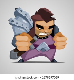 Pequeño guerrero medieval. Caricatura vectorial.