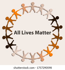 Little men of different races - round frame -vector. All Lives Matter. Banner