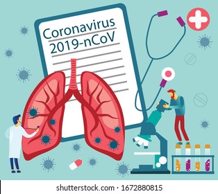 Little men Vector illustration fight covid-19 corona virus. cure corona virus. people fight virus concept. corona viruses vaccine concept end of 2019-ncov. Pneumonia virus complication. 
cartoon style