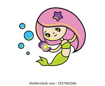 little mermaid cartoon vector illustration isolated on white backgraund 