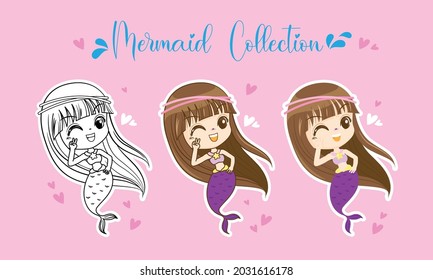 Little Mermaid character cartoon, Hello girl fish, isolated on white background, Vector Illustration
