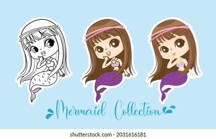 Little Mermaid character cartoon, Hello girl fish, isolated on white background, Vector Illustration