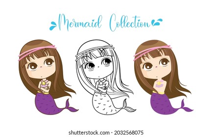 Little Mermaid character, girl fish, isolated on white background, Vector Illustration