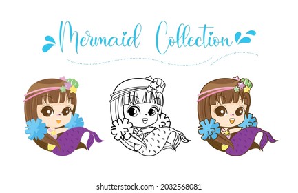 Little Mermaid character, girl fish, isolated on white background, Vector Illustration