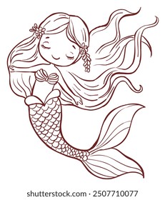 La pequeña sirena ilustración de libro para colorear para niños