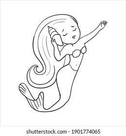 little mermaid contour on the white background
