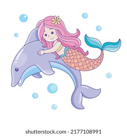 Little Mermaid and dolphin under the sea