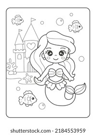 Little mermaid hand drawing printable coloring page