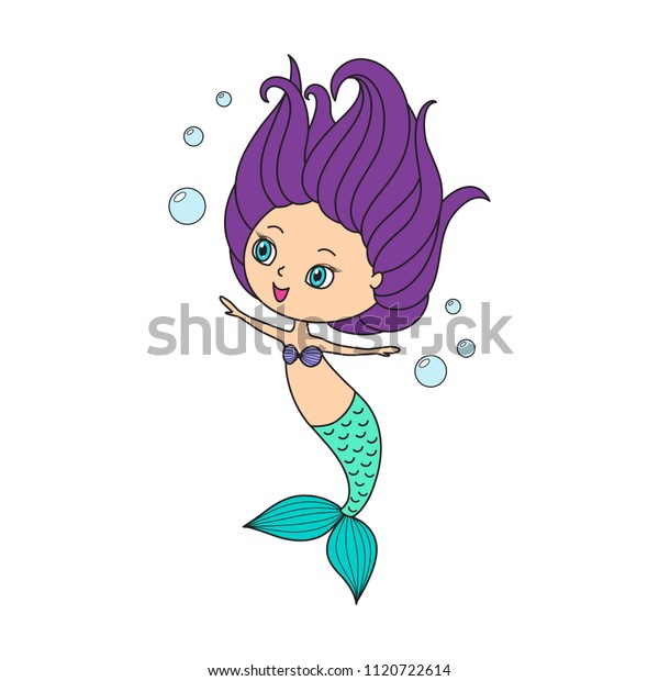 Little Mermaid Purple Hair Cute Cartoon Stock Image Download Now