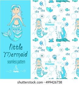 Little mermaid seamless pattern.