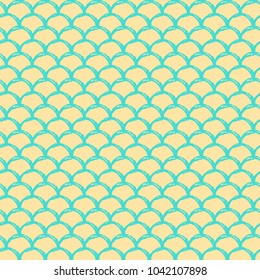 Little mermaid seamless pattern. Fish skin texture. Tillable background for girl fabric, textile design, wrapping paper, swimwear or wallpaper. Yellow little mermaid background with fish scale.