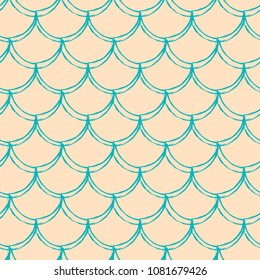 Little mermaid seamless pattern. Fish skin texture. Tillable background for girl fabric, textile design, wrapping paper, swimwear or wallpaper. Yellow little mermaid background with fish scale.