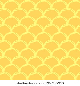 Little mermaid seamless pattern. Fish skin texture. Tillable background for girl fabric, textile design, wrapping paper, swimwear or wallpaper. Yellow little mermaid background with fish scale.