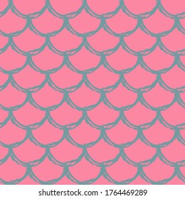 Little mermaid seamless pattern. Fish skin texture. Tillable background for girl fabric, textile design, wrapping paper, swimwear or wallpaper. Blue little mermaid background with fish scale.