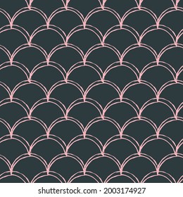 Little mermaid seamless pattern. Fish skin texture. Tillable background for girl fabric, textile design, wrapping paper, swimwear or wallpaper. Blue little mermaid background with fish scale.