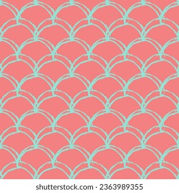 Little mermaid seamless pattern. Fish skin texture. Tillable background for girl fabric, textile design, wrapping paper, swimwear or wallpaper. Blue little mermaid background with fish scale.