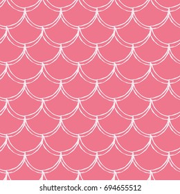 Little mermaid seamless pattern. Fish skin texture. Tillable background for girl fabric, textile design, wrapping paper, swimwear or wallpaper. Pink little mermaid background with fish scale.