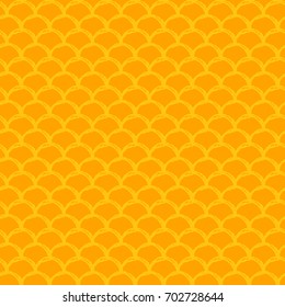 Little mermaid seamless pattern. Fish skin texture. Tillable background for girl fabric, textile design, wrapping paper, swimwear or wallpaper. Yellow little mermaid background with fish scale.