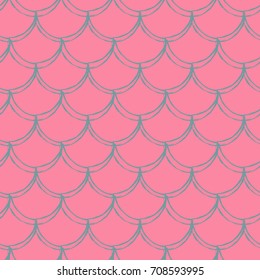 Little mermaid seamless pattern. Fish skin texture. Tillable background for girl fabric, textile design, wrapping paper, swimwear or wallpaper. Blue little mermaid background with fish scale.