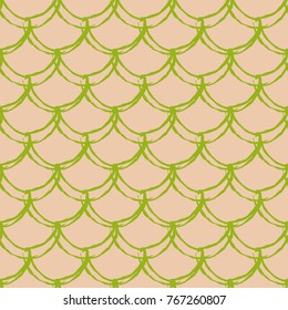 Little mermaid seamless pattern. Fish skin texture. Tillable background for girl fabric, textile design, wrapping paper, swimwear or wallpaper. Yellow little mermaid background with fish scale.