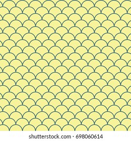 Little mermaid seamless pattern. Tillable background for girl fabric, textile design, wrapping paper, swimwear or wallpaper. Yellow little mermaid background with yellow fish scale. Fish skin texture