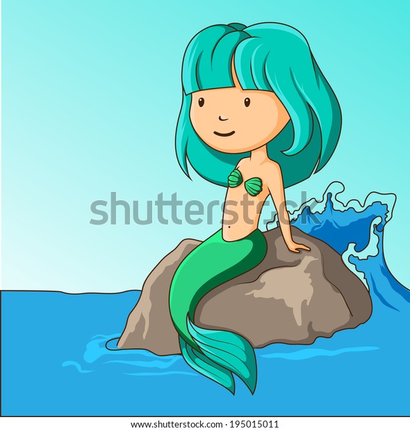 Little Mermaid Sitting On Rock Stock Vector (Royalty Free) 195015011