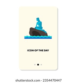 Little Mermaid statue in Copenhagen flat icon. Vertical sign or vector illustration of touristic attraction or national monument element. Tourism, culture, traveling, Denmark for web design and apps