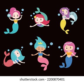 Little mermaid in the underwater world illustration