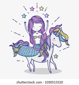 Little mermaid with unicorn art cartoon