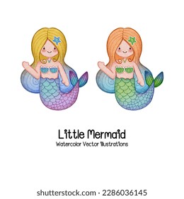 Little Mermaid water color vector illustration1