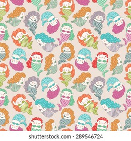 Little mermaids seamless pattern