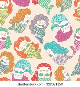 Little mermaids seamless pattern